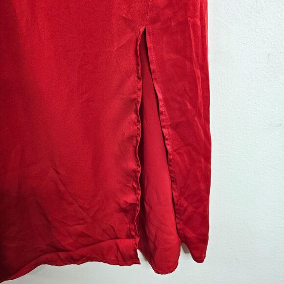 D&M Red Sexy Spaghetti Strap Drape Neck Front Slit Back Zip Satin Dress Small - Picture 7 of 10